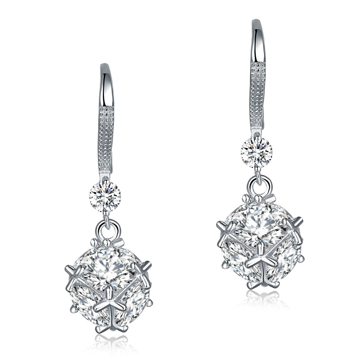 Sterling Silver Earrings Cube Created Diamond