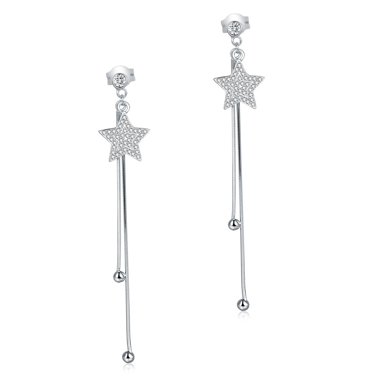 Sterling Silver Star Created Diamond Earrings