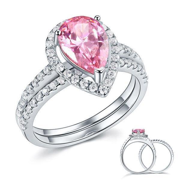 2 Carat Pear Cut Pink Created Diamond Ring