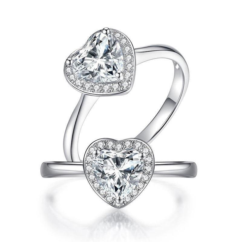 1 Carat Heart Halo Moissanite Diamond Engagement Ring
